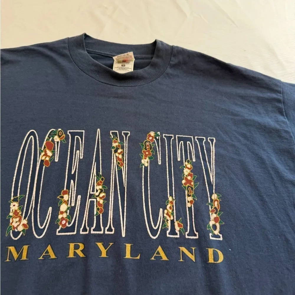 Ocean City Maryland Navy Blue Single Stitch Vintage T-Shirt Size XL